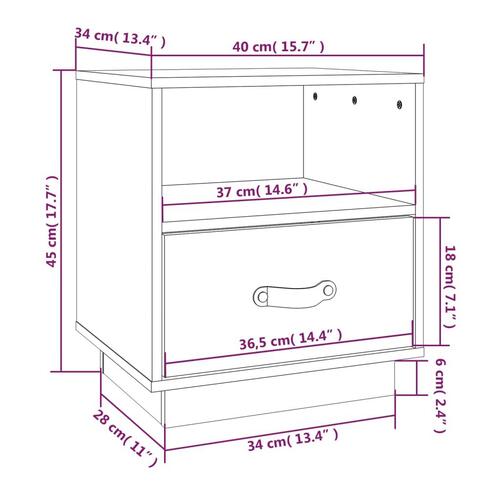 Sengeborde 2 stk. 40x34x45 cm massivt fyrretræ grå