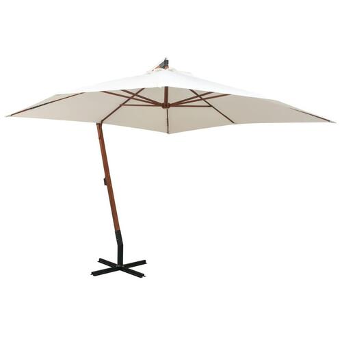 Hængeparasol 300 x 300 cm træstang hvid