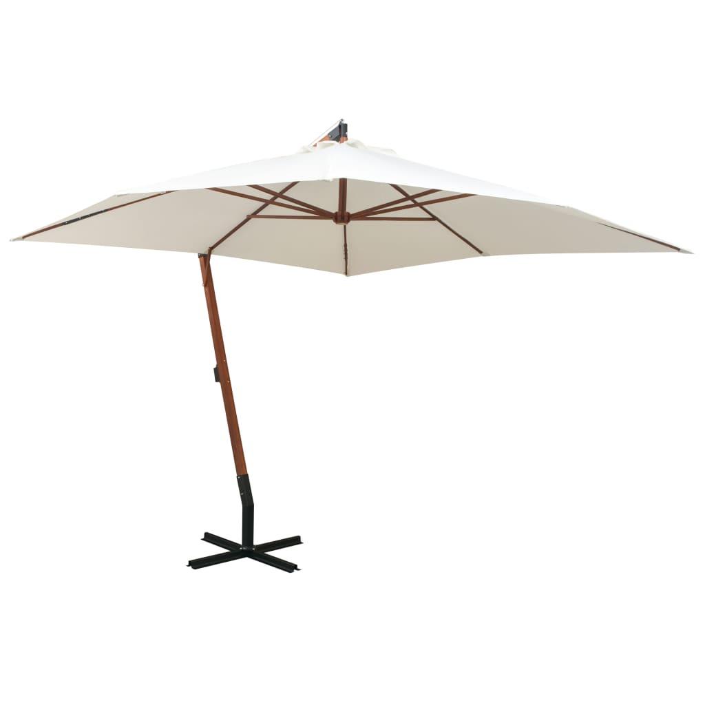 Hængeparasol 300 x 300 cm træstang hvid