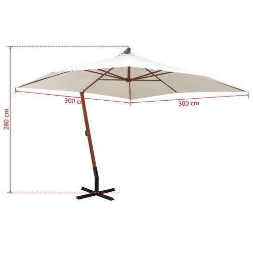 Hængeparasol 300 x 300 cm træstang hvid