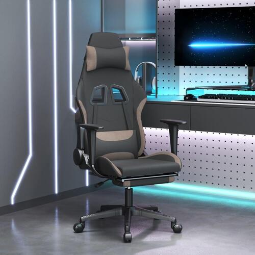 Gamingstol med massagefunktion + fodstøtte stof sort og gråbrun