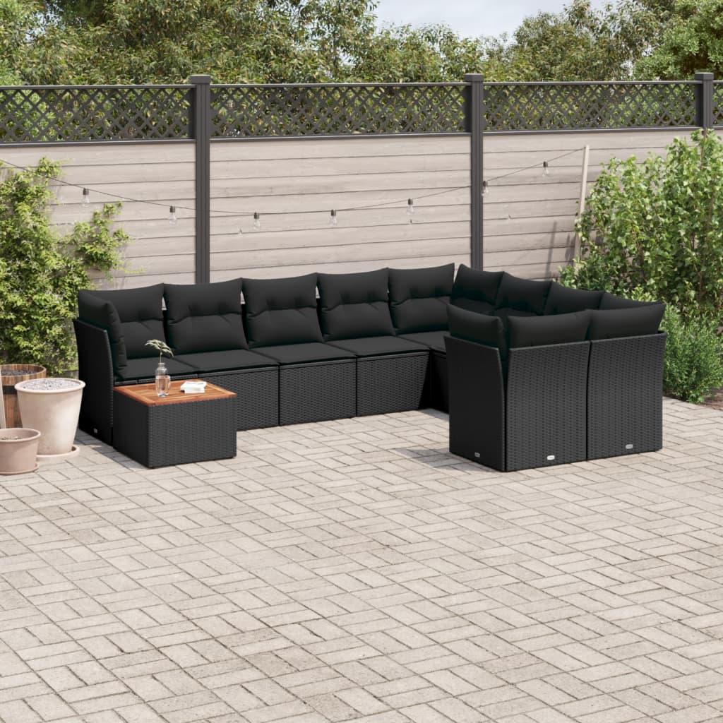 Sofasæt til haven 10 dele med hynder polyrattan sort