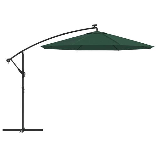 Hængende parasol med LED-belysning 300 cm grøn metalstang