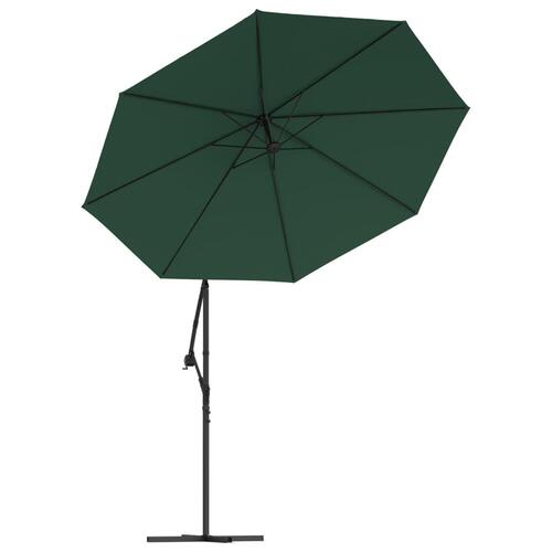 Hængende parasol med LED-belysning 300 cm grøn metalstang
