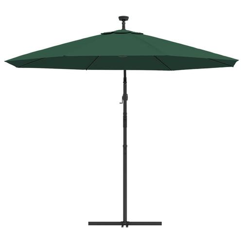 Hængende parasol med LED-belysning 300 cm grøn metalstang