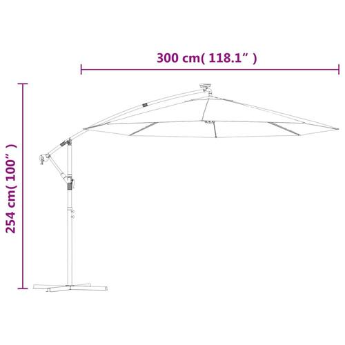 Hængende parasol med LED-belysning 300 cm grøn metalstang