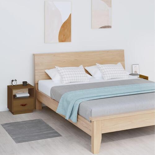 Sengeborde 2 stk. 40x34x45 cm massivt fyrretræ gyldenbrun