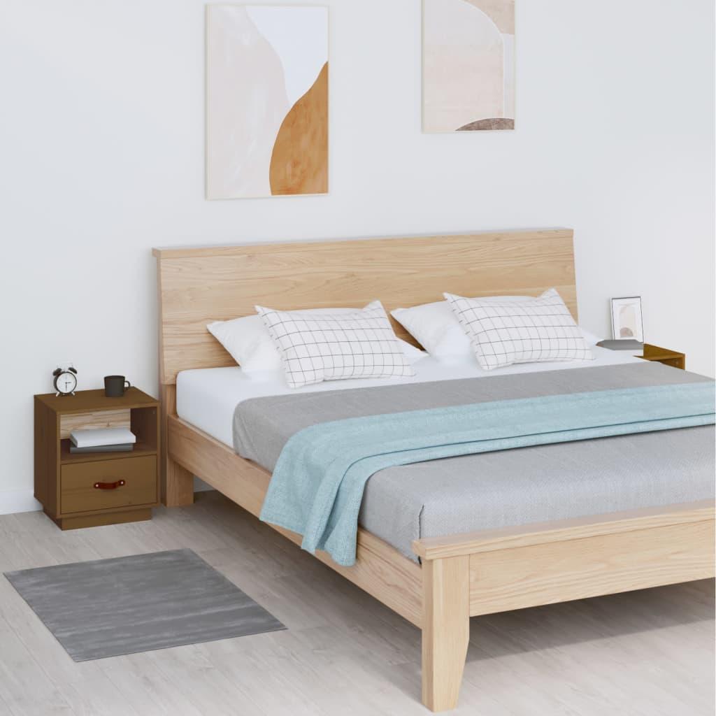 Sengeborde 2 stk. 40x34x45 cm massivt fyrretræ gyldenbrun
