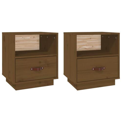 Sengeborde 2 stk. 40x34x45 cm massivt fyrretræ gyldenbrun