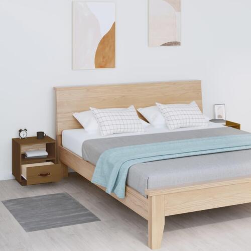 Sengeborde 2 stk. 40x34x45 cm massivt fyrretræ gyldenbrun