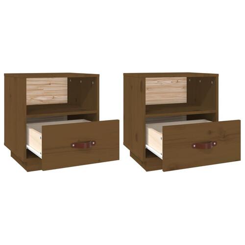 Sengeborde 2 stk. 40x34x45 cm massivt fyrretræ gyldenbrun