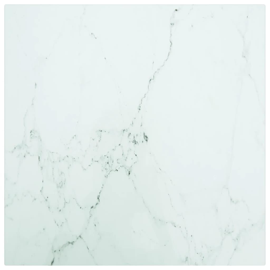 Bordplade 40x40 cm 6 mm hærdet glas med marmordesign hvid