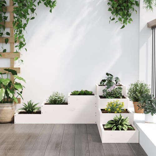 Plantekasse i 4 niveauer 106 x 104,5 x 36 cm massivt fyrretræ - hvid