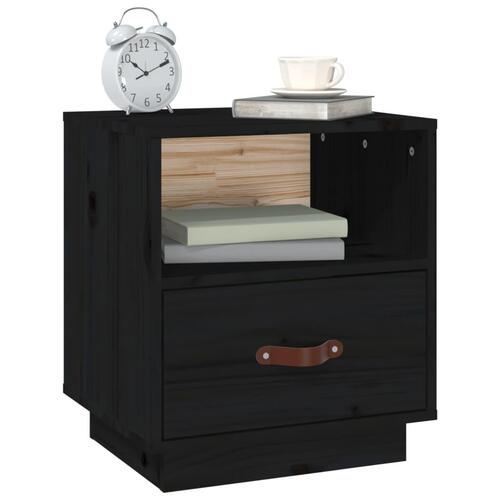Sengebord 40x34x45 cm massivt fyrretræ sort