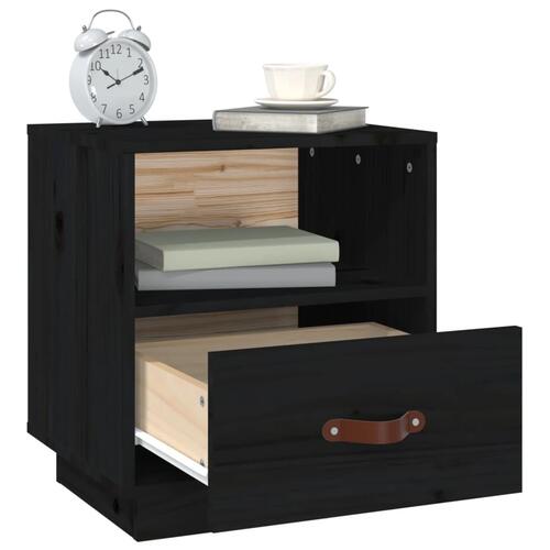 Sengebord 40x34x45 cm massivt fyrretræ sort