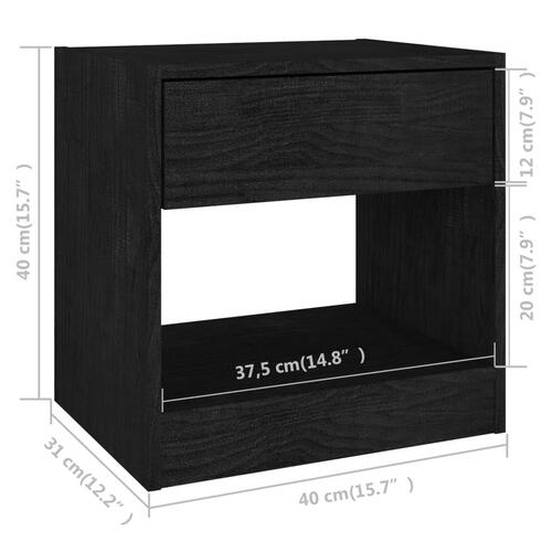 Sengebord 40x31x40 cm massivt fyrretræ sort