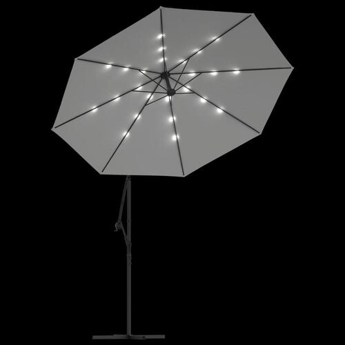Hængeparasol med LED-belysning 300 cm sandfarvet metalstang