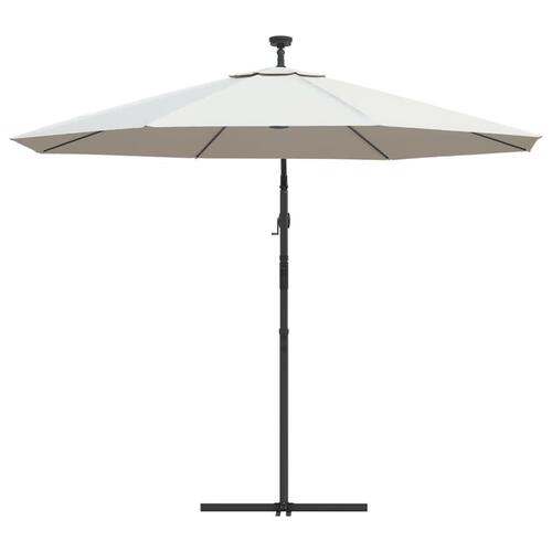Hængeparasol med LED-belysning 300 cm sandfarvet metalstang