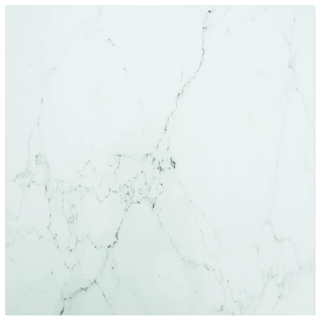 Bordplade 50x50 cm 6 mm hærdet glas med marmordesign hvid