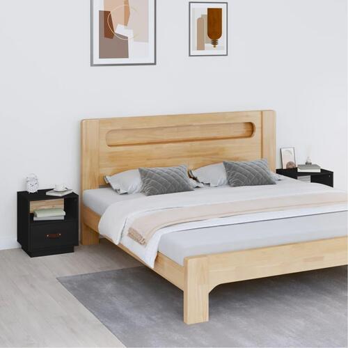 Sengeborde 2 stk. 40x34x45 cm massivt fyrretræ sort