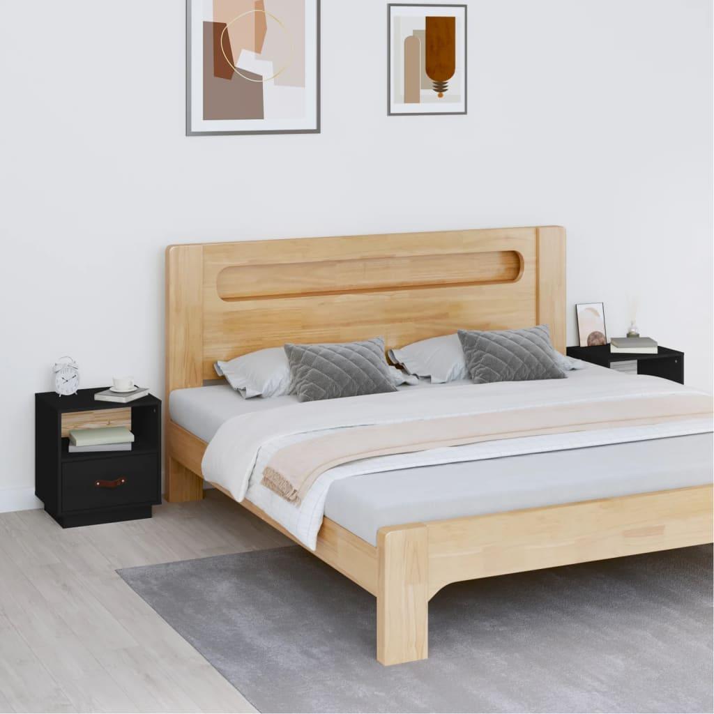 Sengeborde 2 stk. 40x34x45 cm massivt fyrretræ sort