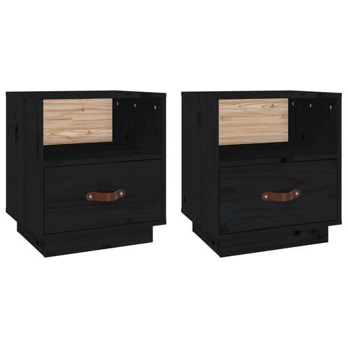 Sengeborde 2 stk. 40x34x45 cm massivt fyrretræ sort