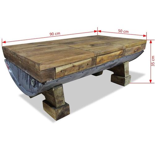 Sofabord massivt genbrugstræ 90 x 50 x 35 cm