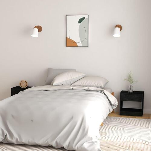 Sengeborde 2 stk. 40x31x40 cm massivt fyrretræ sort