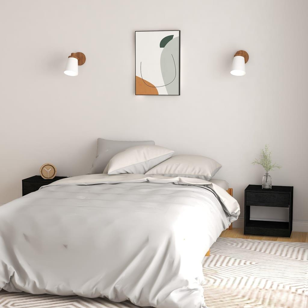 Sengeborde 2 stk. 40x31x40 cm massivt fyrretræ sort