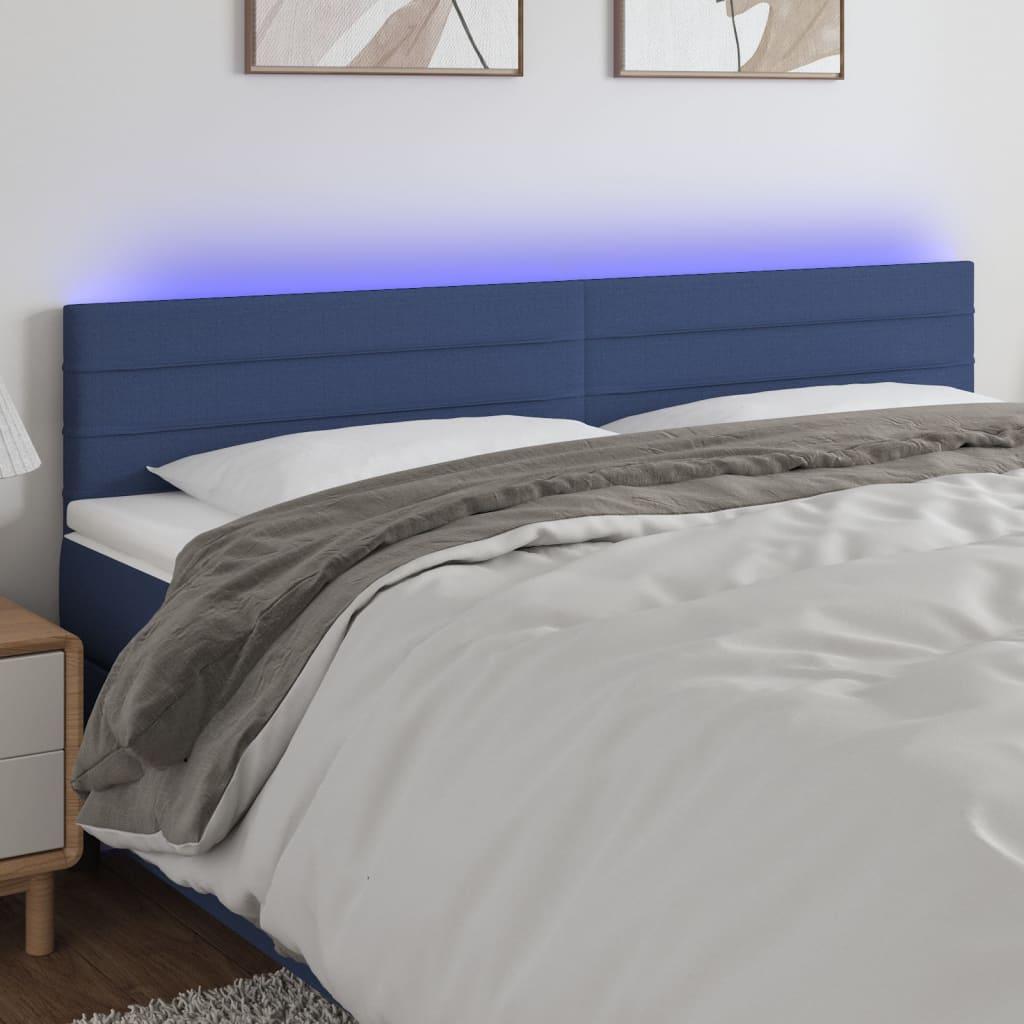 Sengegavl med LED-lys 200x5x78/88 cm stof blå billede