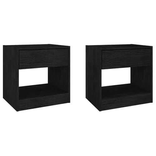 Sengeborde 2 stk. 40x31x40 cm massivt fyrretræ sort