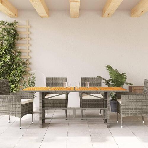 Havebord med top i akacietræ 190x80x74 cm polyrattan grå