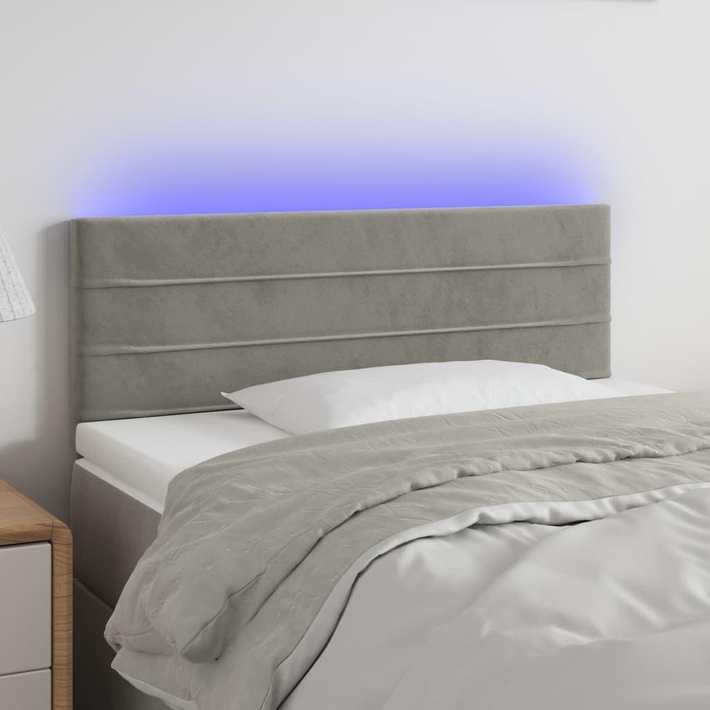 Sengegavl med LED-lys 80x5x78/88 cm velour lysegrå