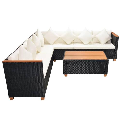 Haveloungesæt 5 dele med hynder polyrattan sort