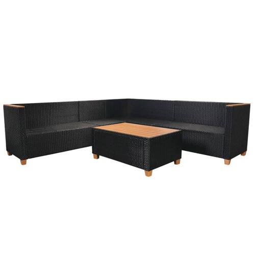 Haveloungesæt 5 dele med hynder polyrattan sort