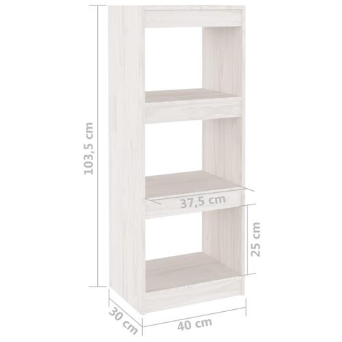 Bogskab/rumdeler 40x30x103,5 cm massivt fyrretræ hvid