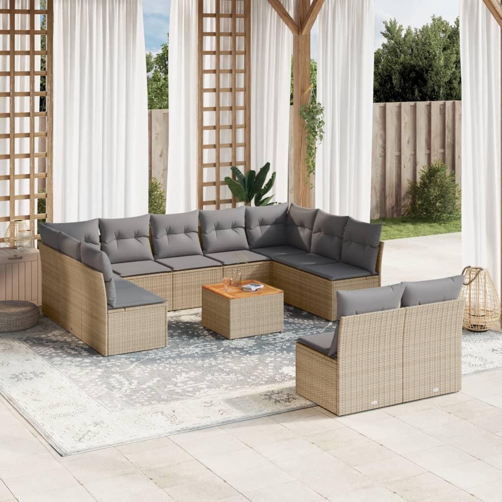 Havesofasæt 12 dele med hynder polyrattan beige