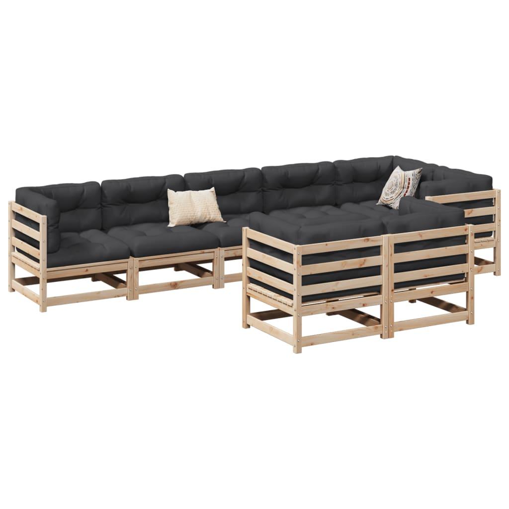 Sofasæt til haven 8 dele med hynder massivt fyrretræ