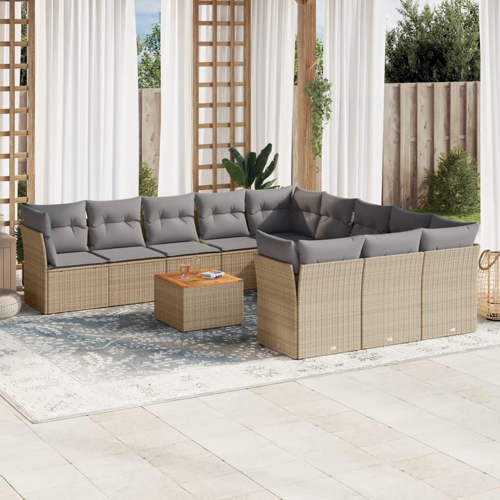 Havesofasæt 12 dele med hynder polyrattan beige