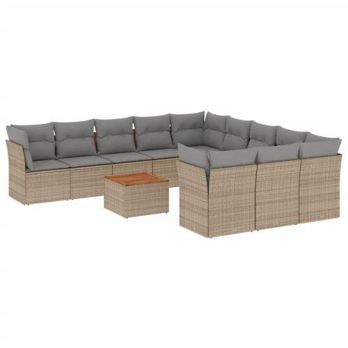 Havesofasæt 12 dele med hynder polyrattan beige