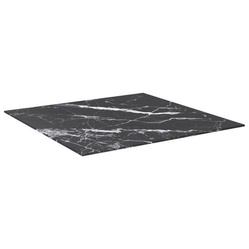 Bordplade 70x70 cm 6 mm hærdet glas med marmordesign sort