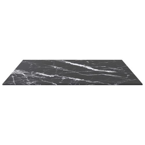 Bordplade 70x70 cm 6 mm hærdet glas med marmordesign sort