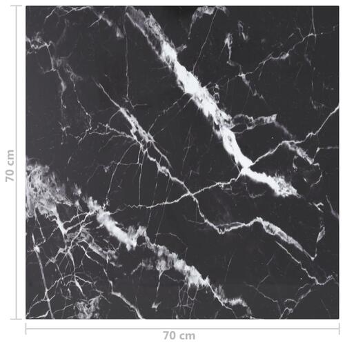 Bordplade 70x70 cm 6 mm hærdet glas med marmordesign sort