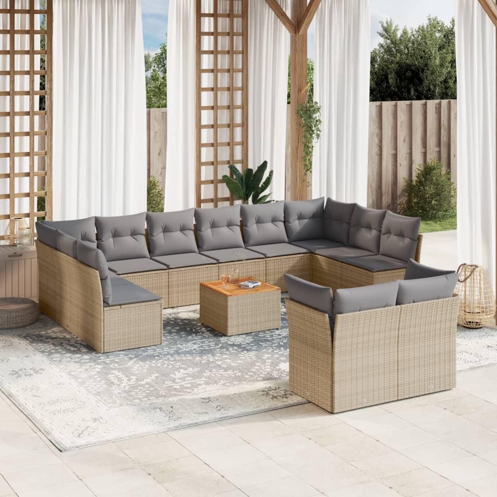 Spisebordssæt til haven 13 dele med hynder polyrattan beige