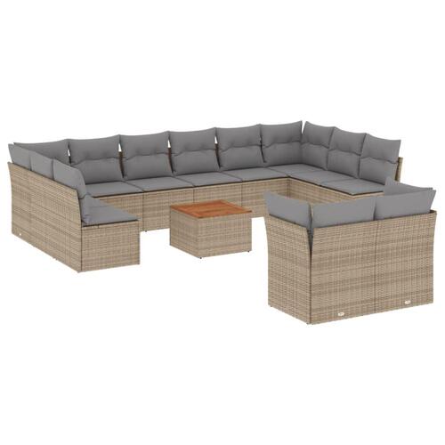 Spisebordssæt til haven 13 dele med hynder polyrattan beige