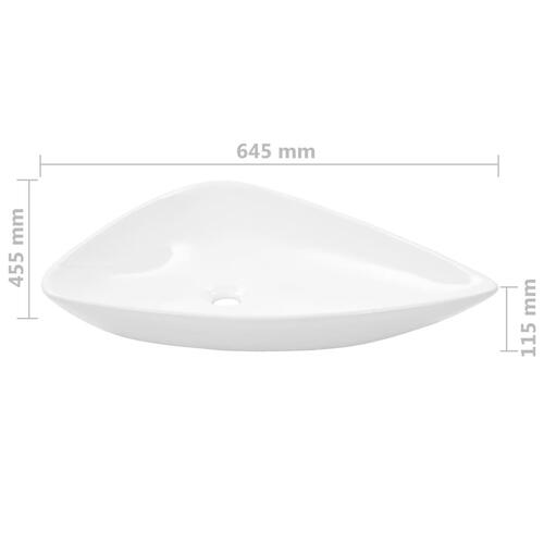 Håndvask keramik trekantet hvid 645 x 455 x 115 mm