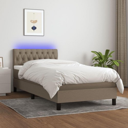 Kontinentalseng med LED-lys 90×200 cm - stof, gråbrun