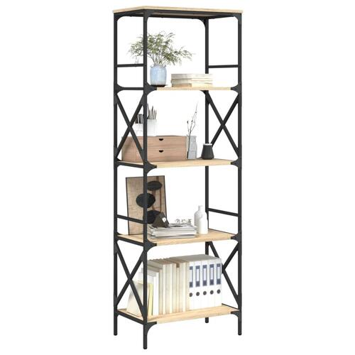 Bogreol 5 hylder 59x35x171 cm konstrueret træ sonoma-eg