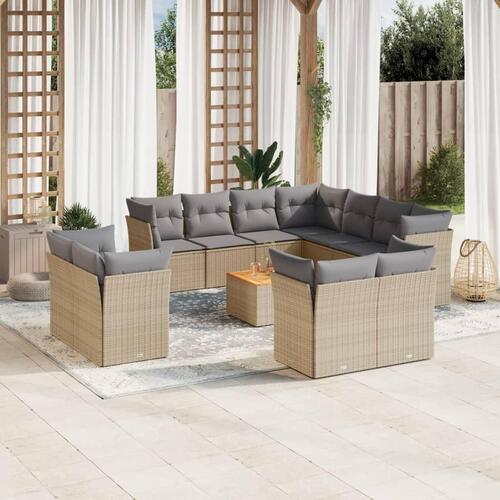 Havesofasæt 12 dele med hynder polyrattan beige