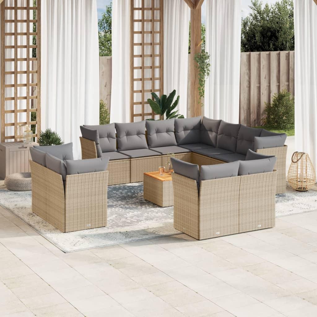 Havesofasæt 12 dele med hynder polyrattan beige